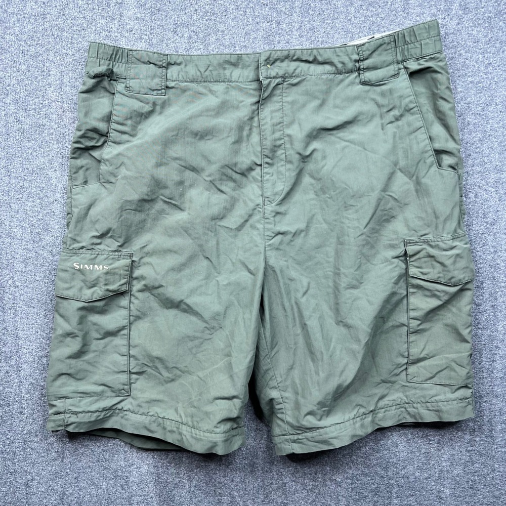 Simms Cargo Shorts Mens Large Green No Fly Zone Insect Repellent Fishing Hiking